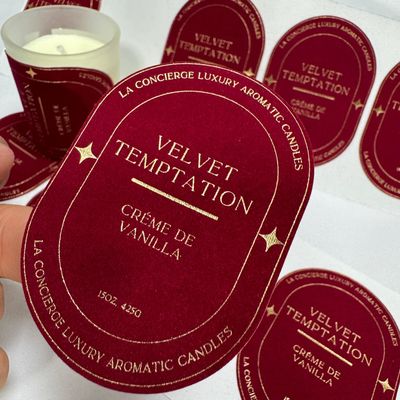 Dobra cena. Eco Friendly Customized Print Logo Velvet Embossed Gold Candle Label Nalepka do słoika z świecami w Internecie